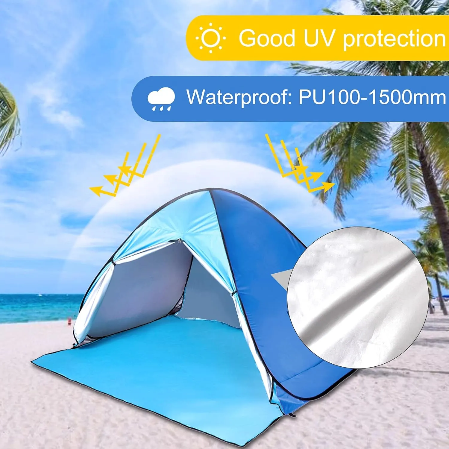 1-2 Person Quick Automatic Opening Beach Tent Sun shelter UV-Protective Tent Shade Lightwight pop up Open for Outdoor Camping Fishing with Curtain (Medium)