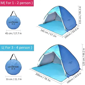 1-2 Person Quick Automatic Opening Beach Tent Sun shelter UV-Protective Tent Shade Lightwight pop up Open for Outdoor Camping Fishing with Curtain (Medium)