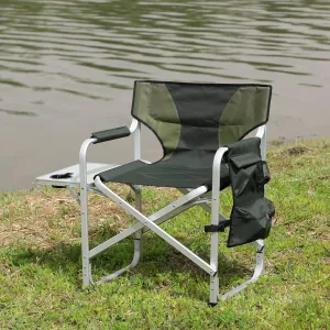 1-Piece Padded Folding Outdoor Chair with Side Table, Lightweight Oversized Design for Camping, Picnics, and Fishing, Green