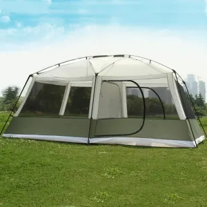 10-Person Large Family Camping Tent, Double Layer with 2 Rooms & Hall, Waterproof Outdoor Party Tent for Hiking & Outdoor Activities