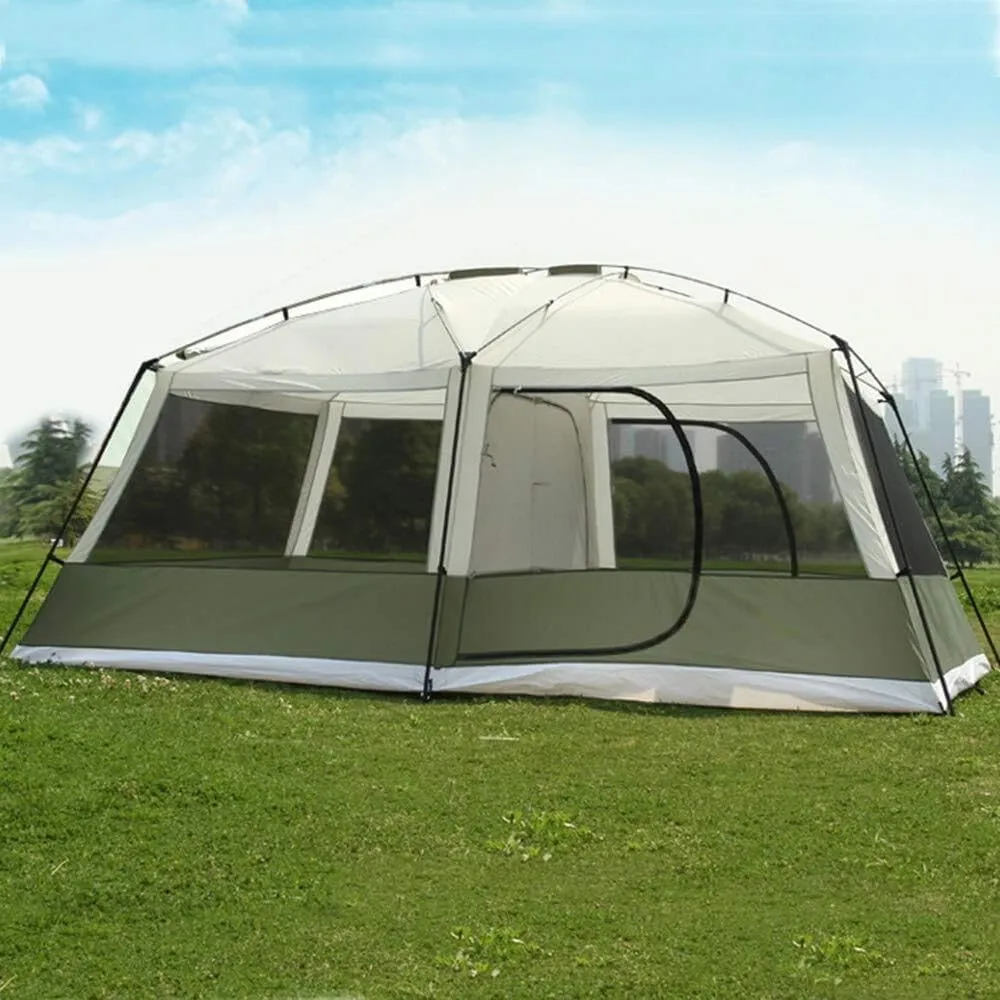 10-Person Large Family Camping Tent, Double Layer with 2 Rooms & Hall, Waterproof Outdoor Party Tent for Hiking & Outdoor Activities