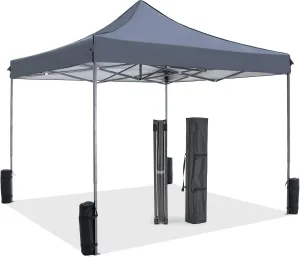 10 x 10ft Pop Up Canopy Tent Easy Setup Outdoor Shade Instant Portable Sun Shelter Canopy Tent for Parties Camping Beach,Gray