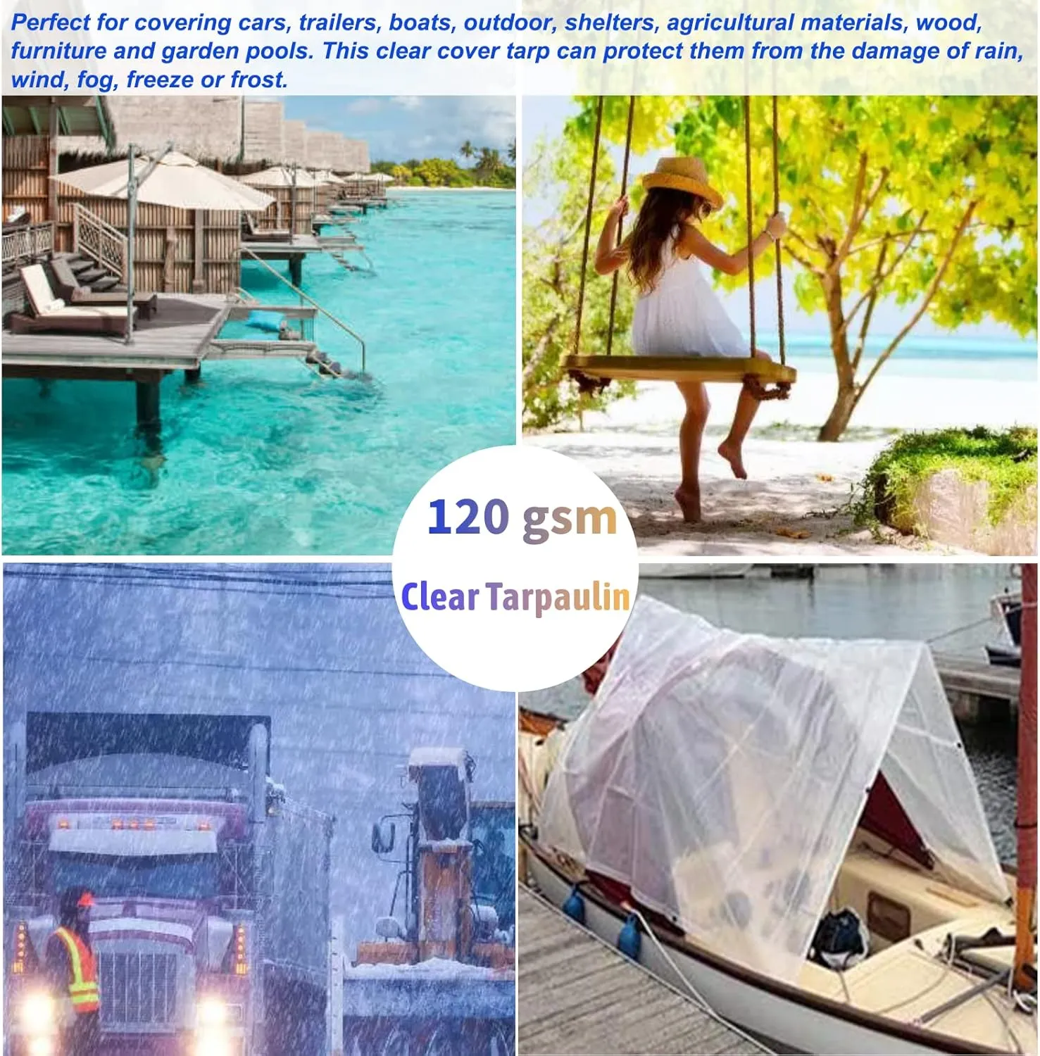 10 x 13 Ft Clear Tarps Heavy Duty Waterproof, 14 mil Thick Translucent Greenhouse Tarp with Grommets, Clear Plastic Tarp Cover for Garden Patio Lawn Plants Boat or Pet Hutch Roof