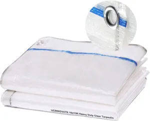 10 x 13 Ft Clear Tarps Heavy Duty Waterproof, 14 mil Thick Translucent Greenhouse Tarp with Grommets, Clear Plastic Tarp Cover for Garden Patio Lawn Plants Boat or Pet Hutch Roof