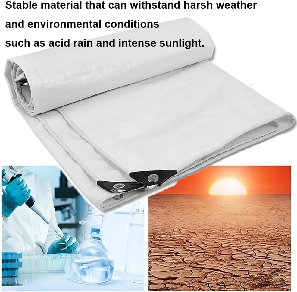 10' x 16' Tarps Heavy Duty Waterproof, 12 Mil White Poly Tarp Cover, UV Resistant, Rip and Tear Proof Tarpaulin with Grommets and Reinforced Edges for Roof, Patio, Camping, Boat, Pool