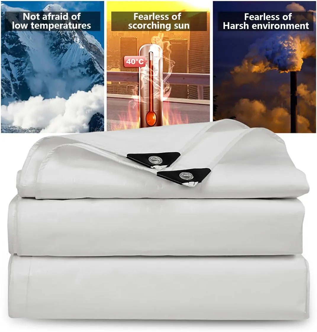 10' x 16' Tarps Heavy Duty Waterproof, 12 Mil White Poly Tarp Cover, UV Resistant, Rip and Tear Proof Tarpaulin with Grommets and Reinforced Edges for Roof, Patio, Camping, Boat, Pool
