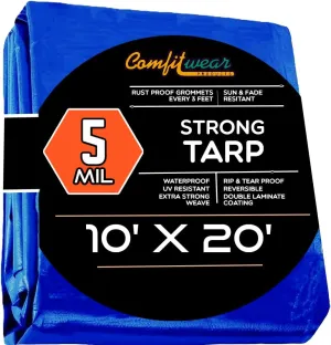 10' x 20' Blue Poly Tarp Cover, Water Proof Tent Shelter Camping RV Boat Tarpaulin