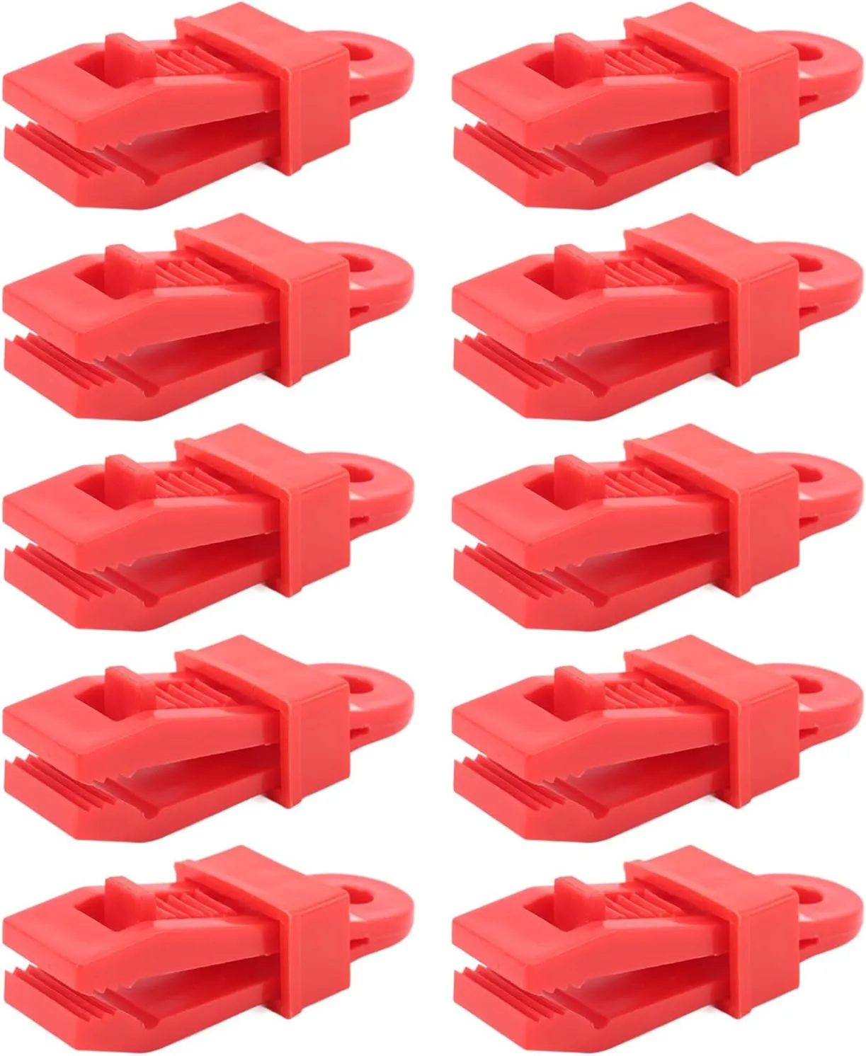 10pcs Professional Tarp Clips, Heavy Duty Lock Grip Tent Fastener Clips, Plastic Tarp Clamps Holder, Multipurpose Clips for Outdoor Garden, Boat Covers, Pool Covers (Red)