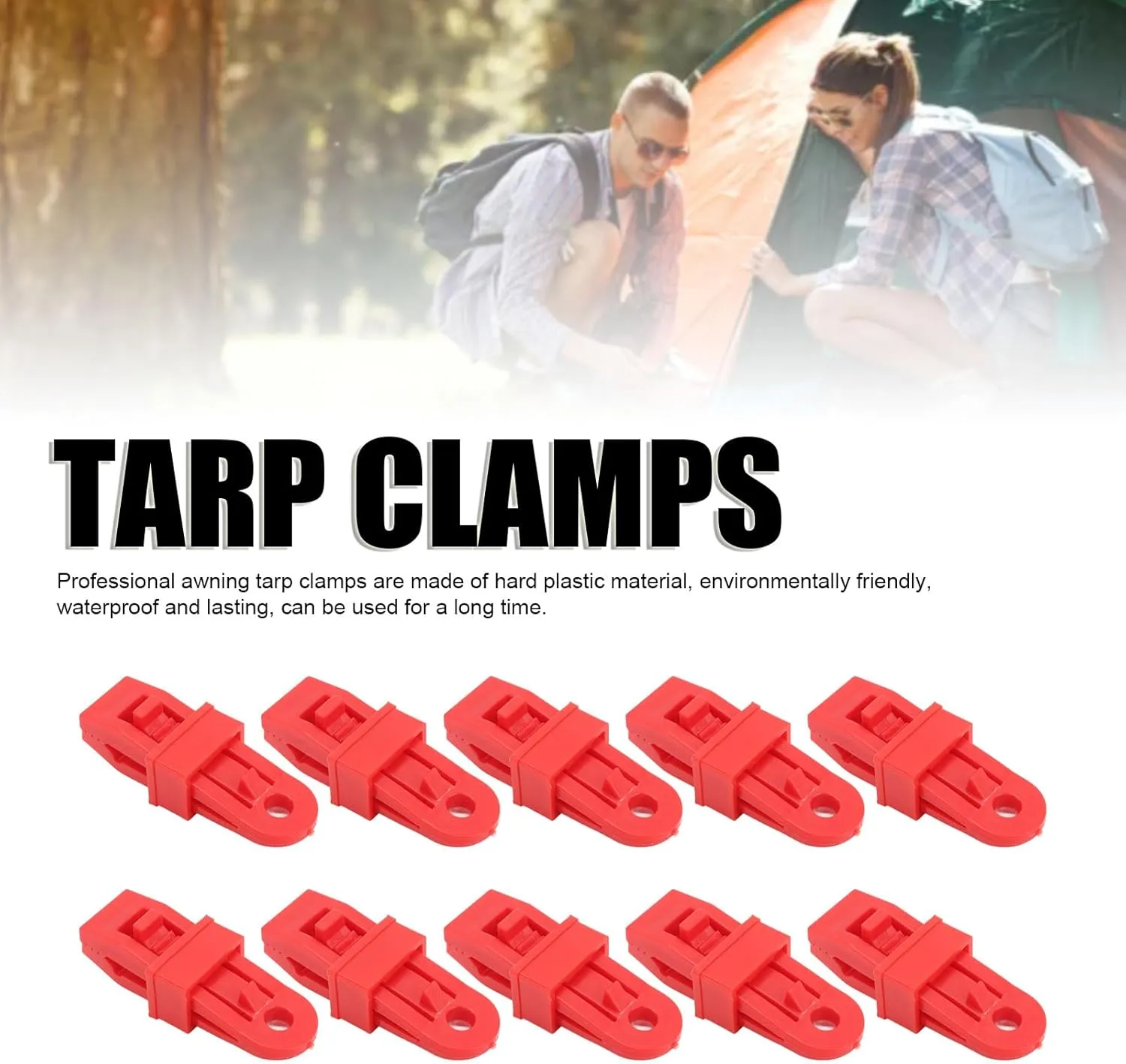 10pcs Professional Tarp Clips, Heavy Duty Lock Grip Tent Fastener Clips, Plastic Tarp Clamps Holder, Multipurpose Clips for Outdoor Garden, Boat Covers, Pool Covers (Red)