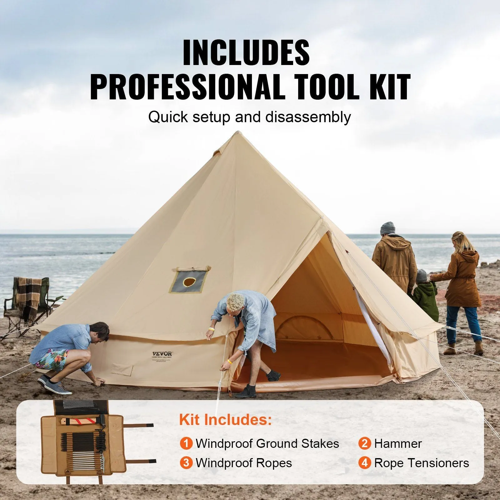 10'x Waterproof Wall Yurt Stove Detachable Jack Premium customer care Person 3M) Tent, with for Bell Buy-one-get-one 3-5 Glamping and Breathable Camping, Tent Side VEVOR Canvas Family 10'x98"(Diameter