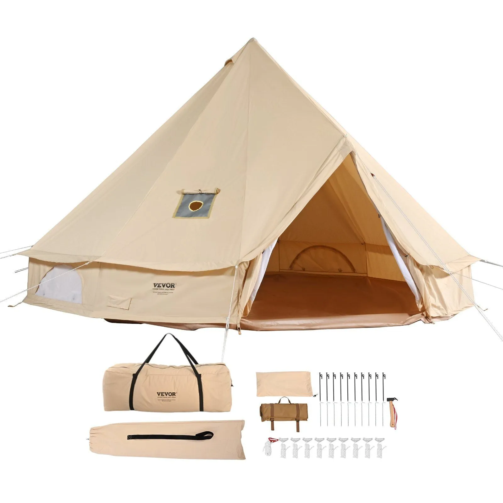 10'x Waterproof Wall Yurt Stove Detachable Jack Premium customer care Person 3M) Tent, with for Bell Buy-one-get-one 3-5 Glamping and Breathable Camping, Tent Side VEVOR Canvas Family 10'x98"(Diameter