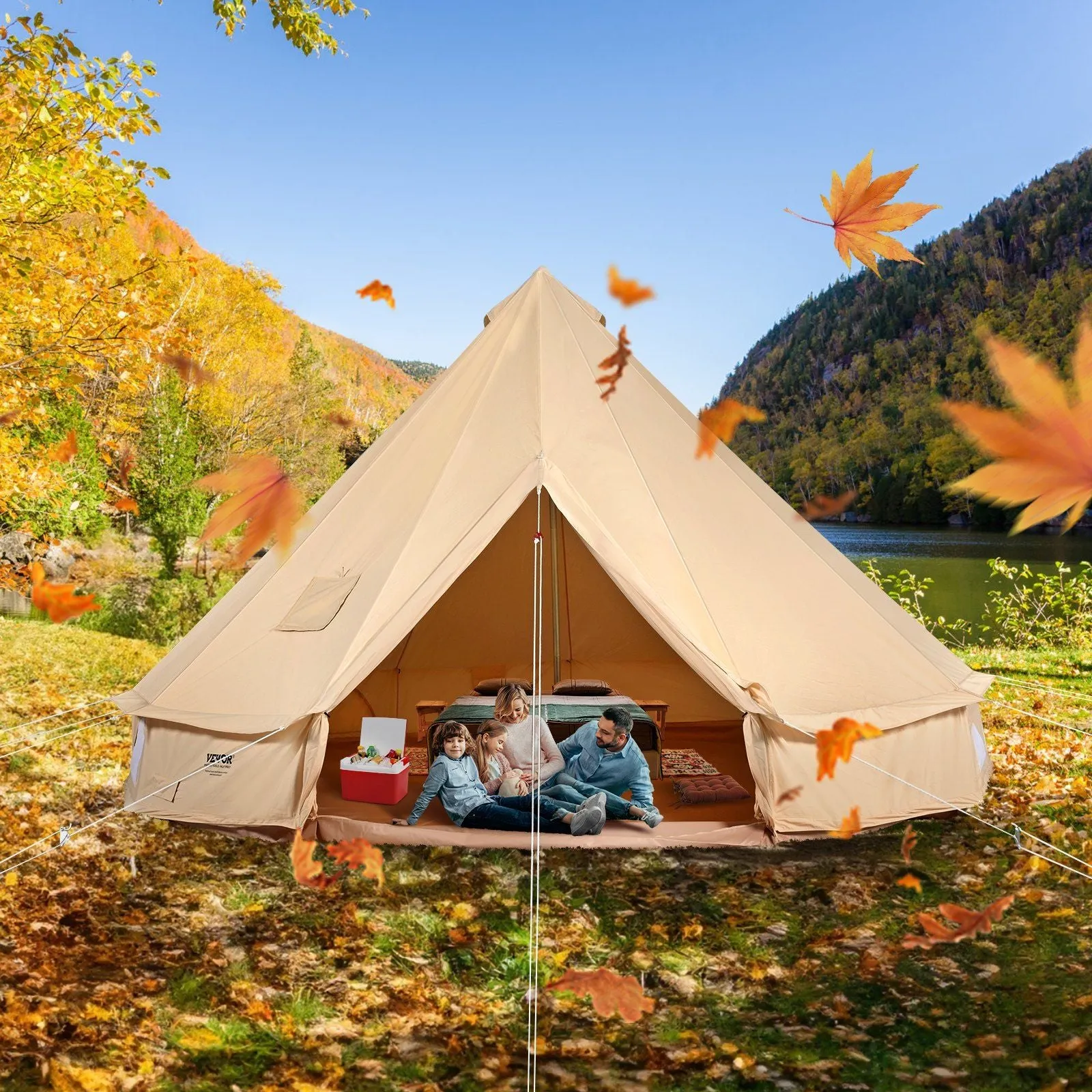 10'x Waterproof Wall Yurt Stove Detachable Jack Premium customer care Person 3M) Tent, with for Bell Buy-one-get-one 3-5 Glamping and Breathable Camping, Tent Side VEVOR Canvas Family 10'x98"(Diameter