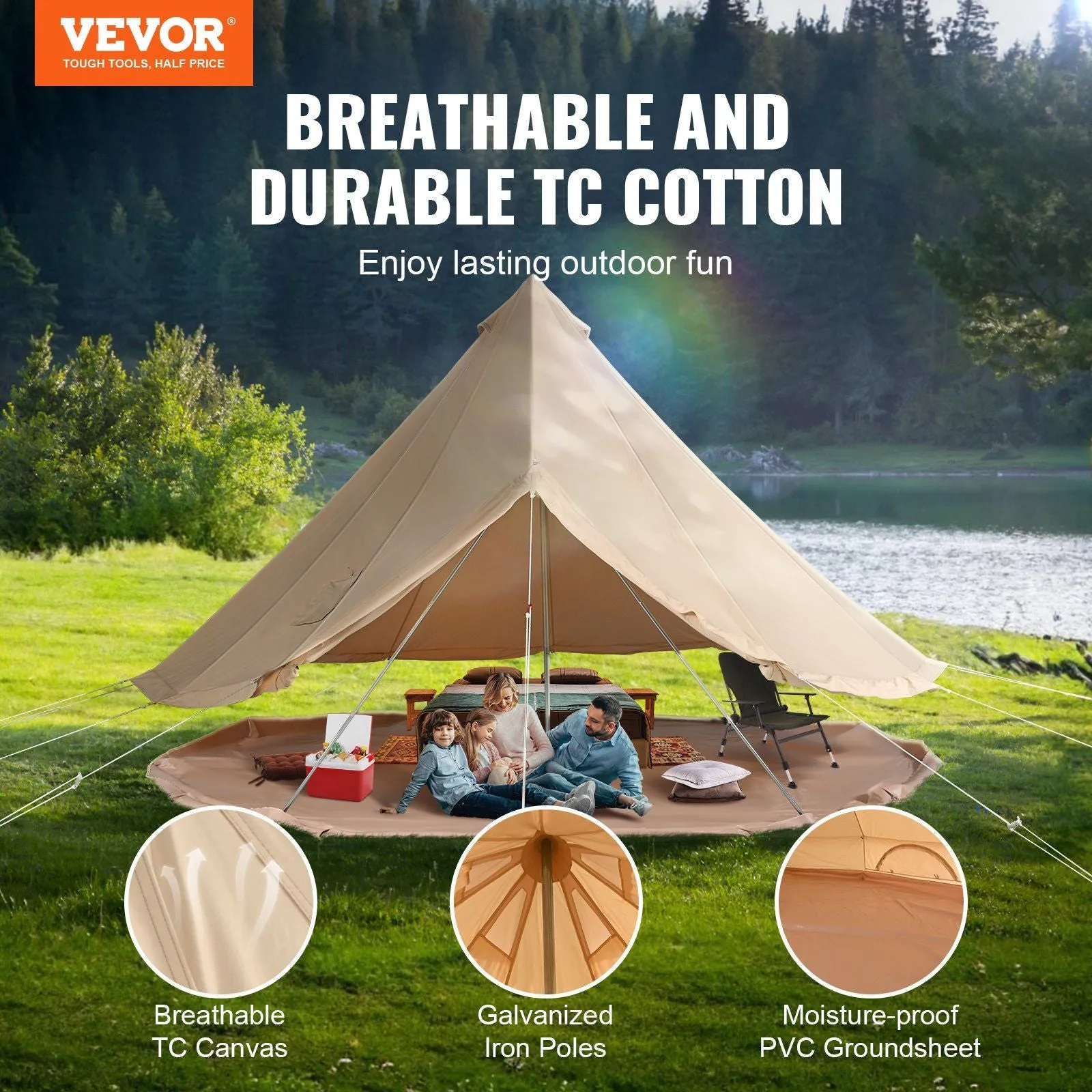 10'x Waterproof Wall Yurt Stove Detachable Jack Premium customer care Person 3M) Tent, with for Bell Buy-one-get-one 3-5 Glamping and Breathable Camping, Tent Side VEVOR Canvas Family 10'x98"(Diameter