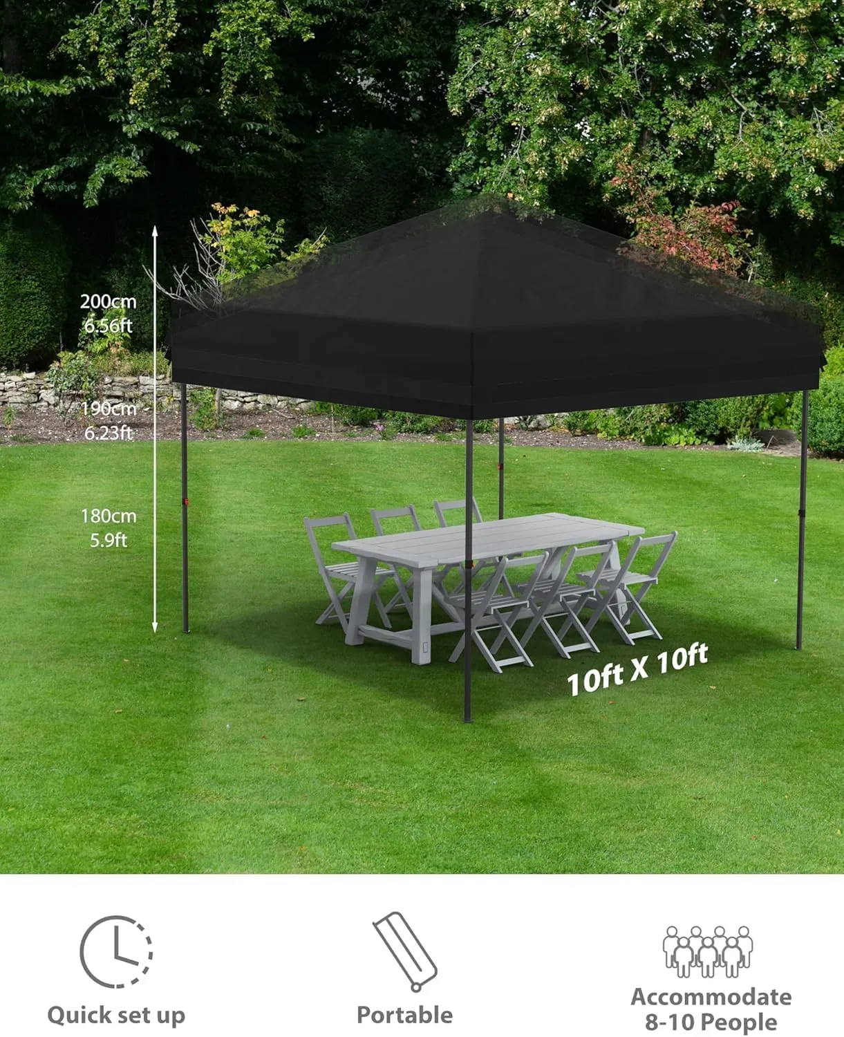10x10 Ft Heavy-Duty Pop-Up Canopy Tent, One-Person Instant Setup, No Removable Sidewalls, Commercial-Grade Shelter for Outdoor Events, Markets, Sports, Parties