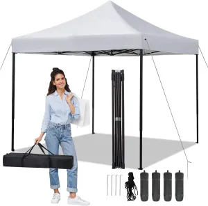 10x10 FT Pop up Canopy Tent, Outdoor Commercial Folding Canopy Tents Big Party Tent with Wheeled Carry Bag, 4 Weight Sand Bag, Stakes and Ropes, for Flea Market Garden Backyard, White