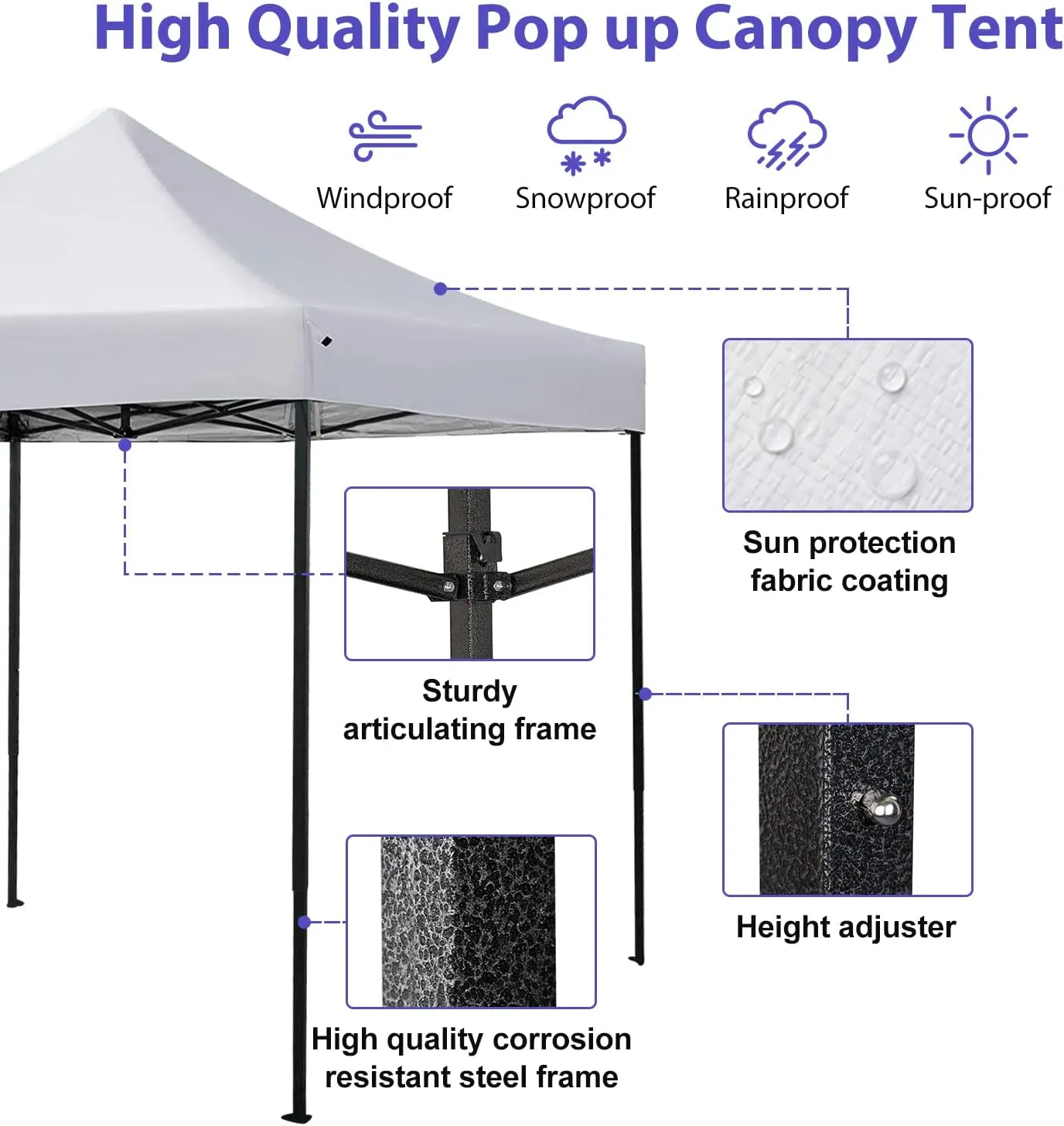 10x10 FT Pop up Canopy Tent, Outdoor Commercial Folding Canopy Tents Big Party Tent with Wheeled Carry Bag, 4 Weight Sand Bag, Stakes and Ropes, for Flea Market Garden Backyard, White