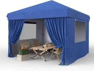 10'x10' Pop Up Canopy Tent with 4Pcs Sidewalls, Portable Instant Commercial Canopy with 4 Stakes, 4 Ropes, 4 Sandbags for Farmers' Market, Patio, Outdoor, Camping, Blue