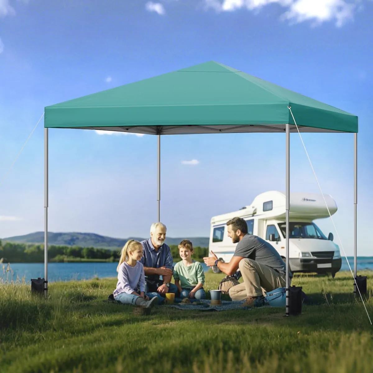 10x10ft Pop Up Canopy Tent Instant Shelter, Portable Outdoor Sun Shade with Silver Coated UPF 50  Waterproof Top, 3-Height Adjustable Frame for Camping, Parties, Events (Green)