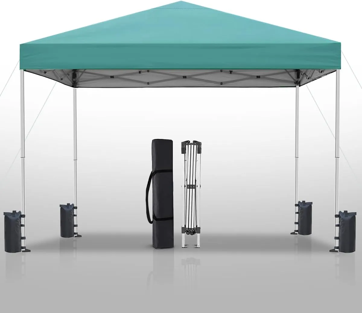 10x10ft Pop Up Canopy Tent Instant Shelter, Portable Outdoor Sun Shade with Silver Coated UPF 50  Waterproof Top, 3-Height Adjustable Frame for Camping, Parties, Events (Green)