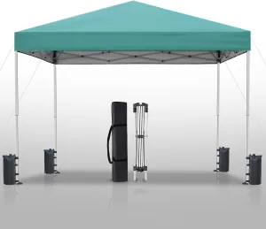 10x10ft Pop Up Canopy Tent Instant Shelter, Portable Outdoor Sun Shade with Silver Coated UPF 50  Waterproof Top, 3-Height Adjustable Frame for Camping, Parties, Events (Green)