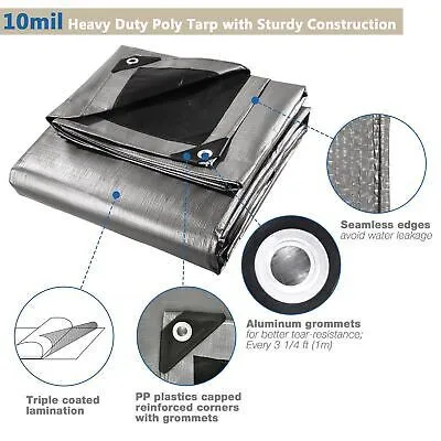 10x12 Ft 2 Pack Waterproof Poly Tarp Heavy Duty Haystack Cover 10-mil Tarpaulin