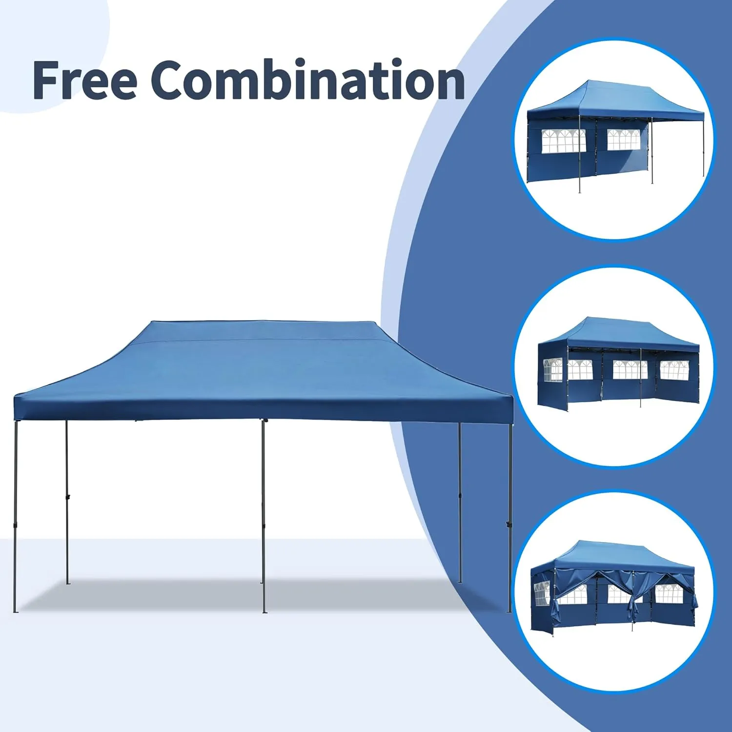 10x20 FT Pop Up Canopy Tents for Parties W/Wheeled Bag,Outdoor Waterproof Wedding Patio Gazebo W/6 Removable Sidewalls,Large Event Shelters W/Sandbags&Adjustable Height,for Party,Wedding,Blue