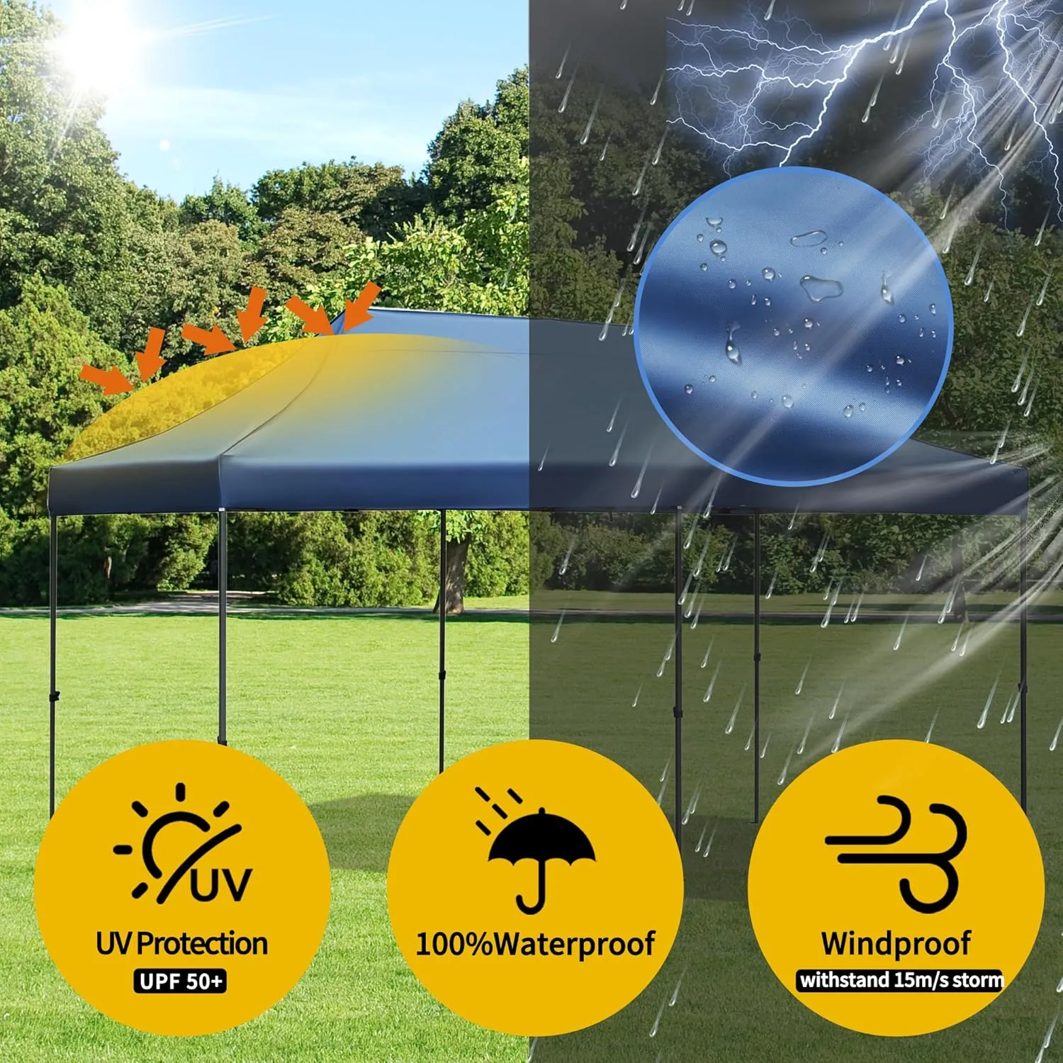10x20 FT Pop Up Canopy Tents for Parties W/Wheeled Bag,Outdoor Waterproof Wedding Patio Gazebo W/6 Removable Sidewalls,Large Event Shelters W/Sandbags&Adjustable Height,for Party,Wedding,Blue