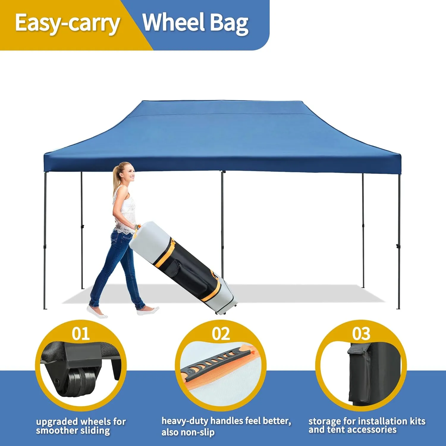 10x20 FT Pop Up Canopy Tents for Parties W/Wheeled Bag,Outdoor Waterproof Wedding Patio Gazebo W/6 Removable Sidewalls,Large Event Shelters W/Sandbags&Adjustable Height,for Party,Wedding,Blue