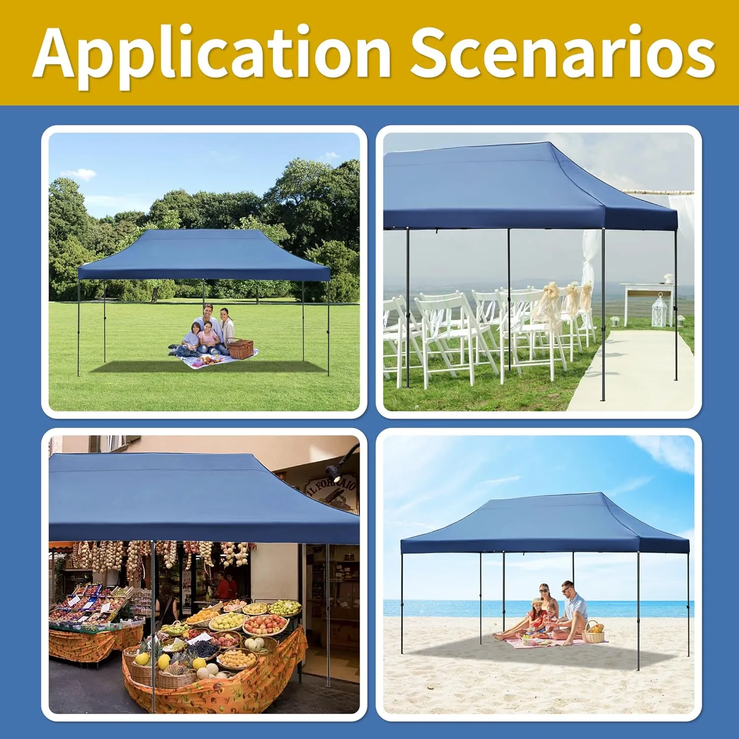 10x20 FT Pop Up Canopy Tents for Parties W/Wheeled Bag,Outdoor Waterproof Wedding Patio Gazebo W/6 Removable Sidewalls,Large Event Shelters W/Sandbags&Adjustable Height,for Party,Wedding,Blue