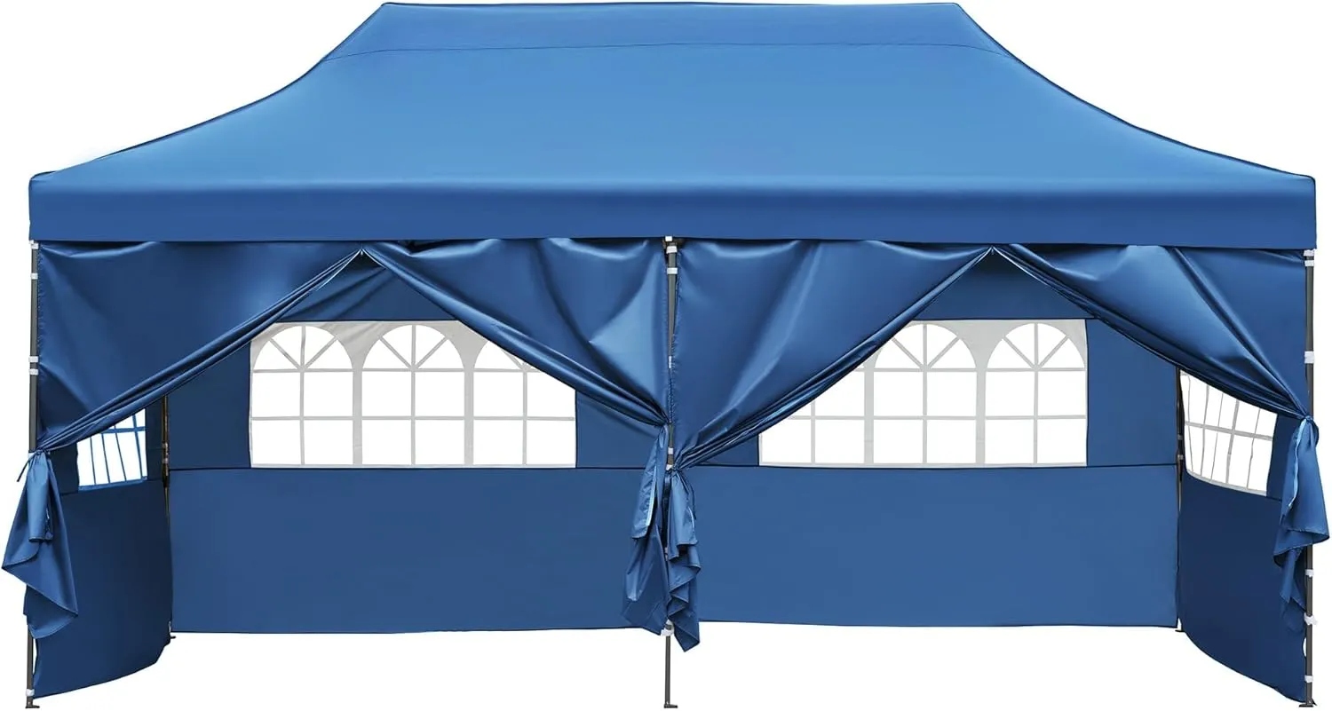 10x20 FT Pop Up Canopy Tents for Parties W/Wheeled Bag,Outdoor Waterproof Wedding Patio Gazebo W/6 Removable Sidewalls,Large Event Shelters W/Sandbags&Adjustable Height,for Party,Wedding,Blue