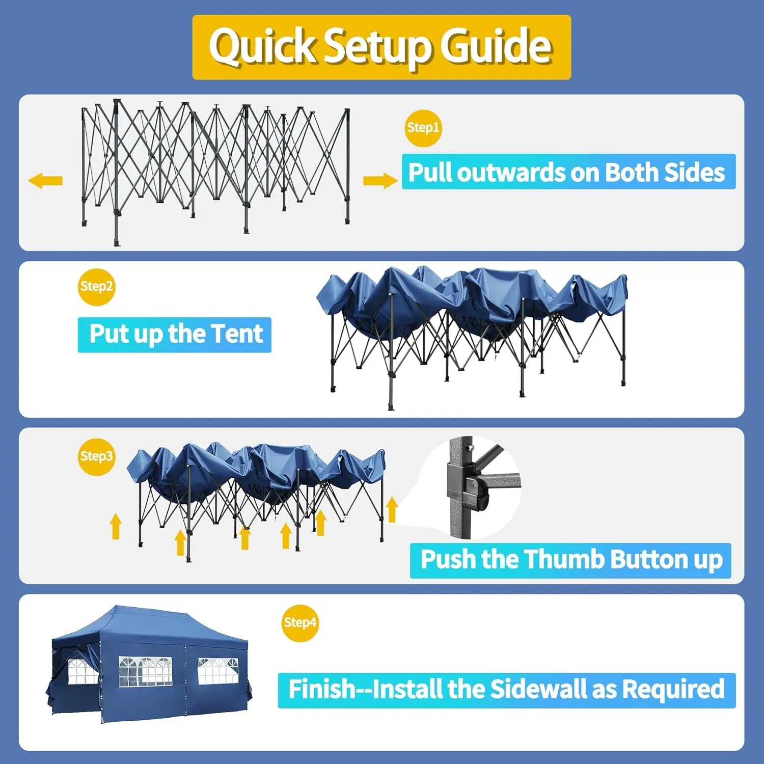 10x20 FT Pop Up Canopy Tents for Parties W/Wheeled Bag,Outdoor Waterproof Wedding Patio Gazebo W/6 Removable Sidewalls,Large Event Shelters W/Sandbags&Adjustable Height,for Party,Wedding,Blue