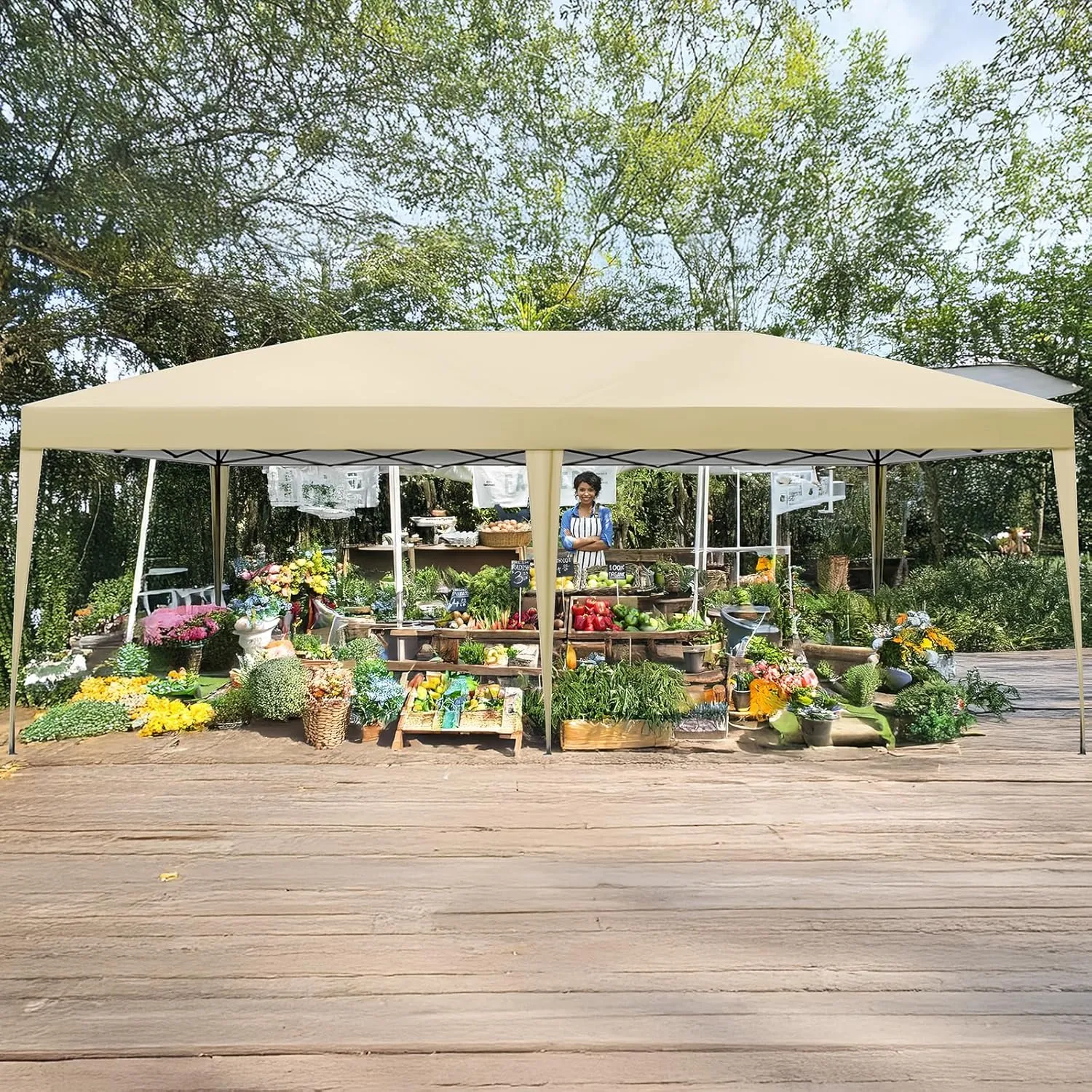 10x20 Pop Up Canopy with 6 Removable Sidewalls,Portable Instant Commercial Canopy,Beach Sun Shelter Waterproof Outdoor Tent with 6 pcs Weight Bag,Carry Bag, Champagne Cream