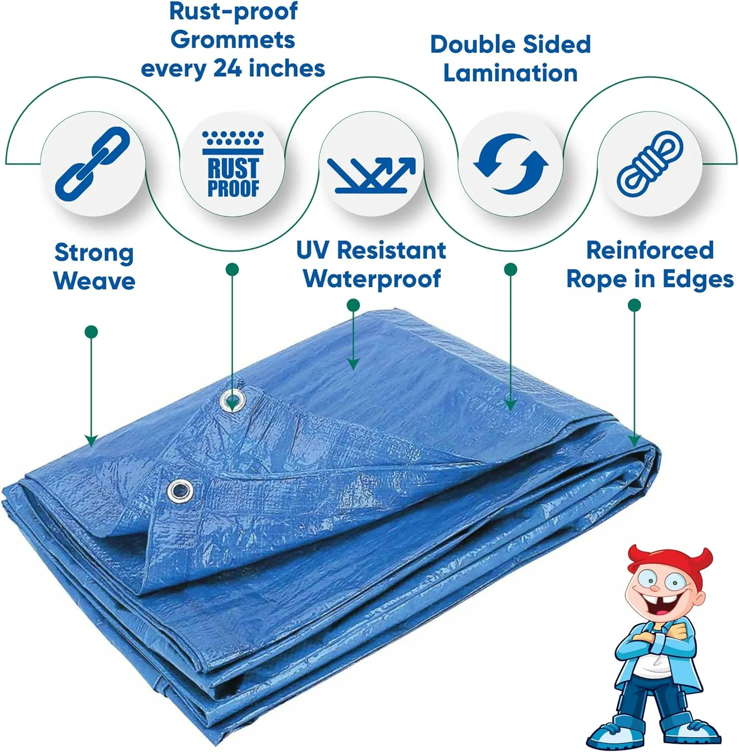 10x20 Waterproof Tarp – 5 MIL Heavy-Duty Poly Tarp Cover – Tear-Resistant, UV Resistant, Weatherproof, Multipurpose Tarpaulin for Camping, Roof, Patio, Pool, Boat, Car, Outdoor Protection