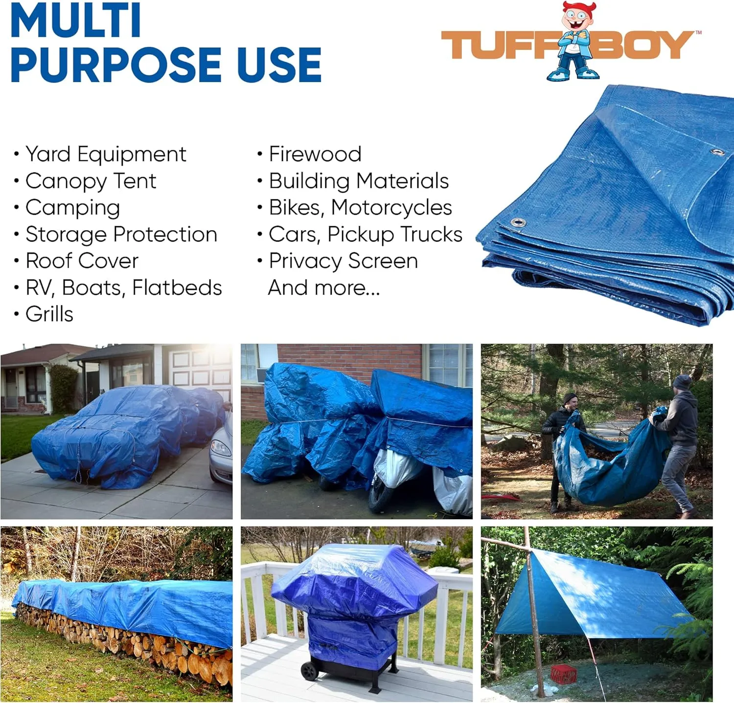 10x20 Waterproof Tarp – 5 MIL Heavy-Duty Poly Tarp Cover – Tear-Resistant, UV Resistant, Weatherproof, Multipurpose Tarpaulin for Camping, Roof, Patio, Pool, Boat, Car, Outdoor Protection