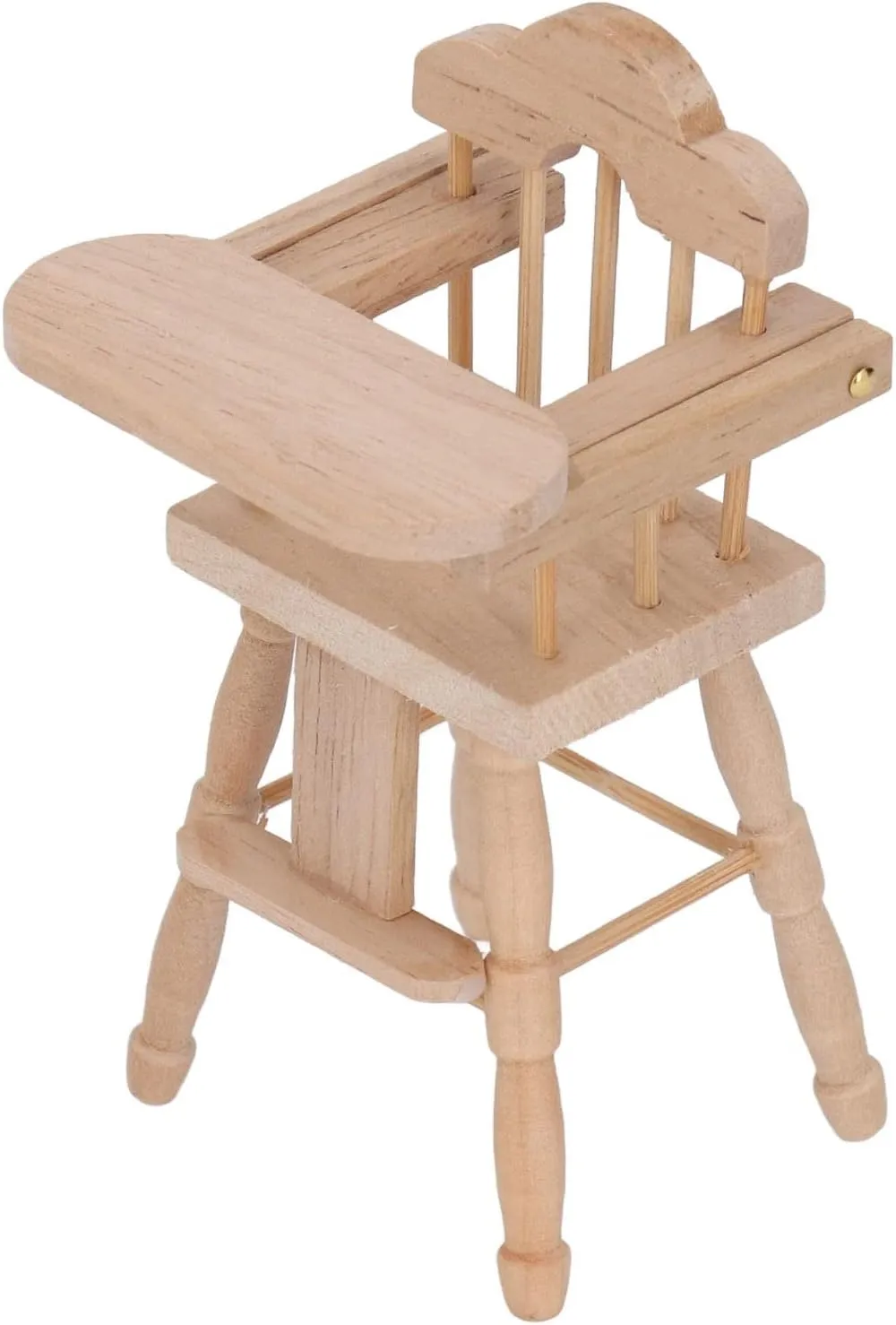 1:12 Dollhouse Chair Mini Chair Model Infant High Chair Wooden Armchair with Foldable Tray, Foldable Miniature Furniture Dollhouse Decoration