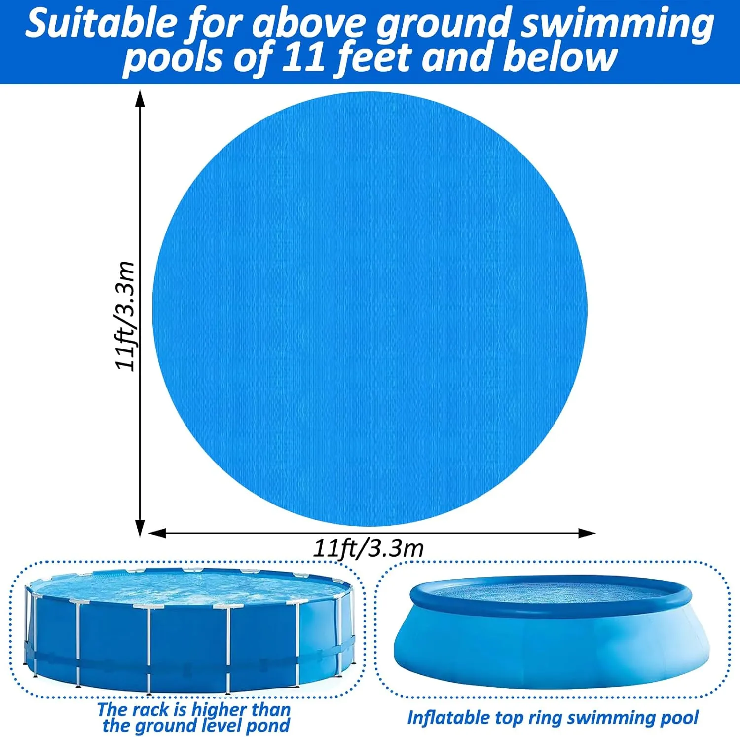 11Ft Round Pool Ground Cloths Swimming Pool Ground Cloth,Round Pool Liner Pad for 10ft Above Ground Swimming Pool,Heavy Duty Pool Ground Mat Protector to Prevent Puncture Pool Ground Tarp