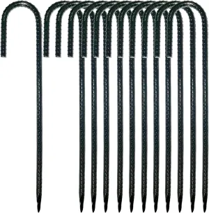 12 Inch Ground Rebar Stakes, J Hook Extra Heavy Duty Rust Proof Coated Steel Ground Anchors with Chisel Point End for Camping Tent and Canopy Tent (12)