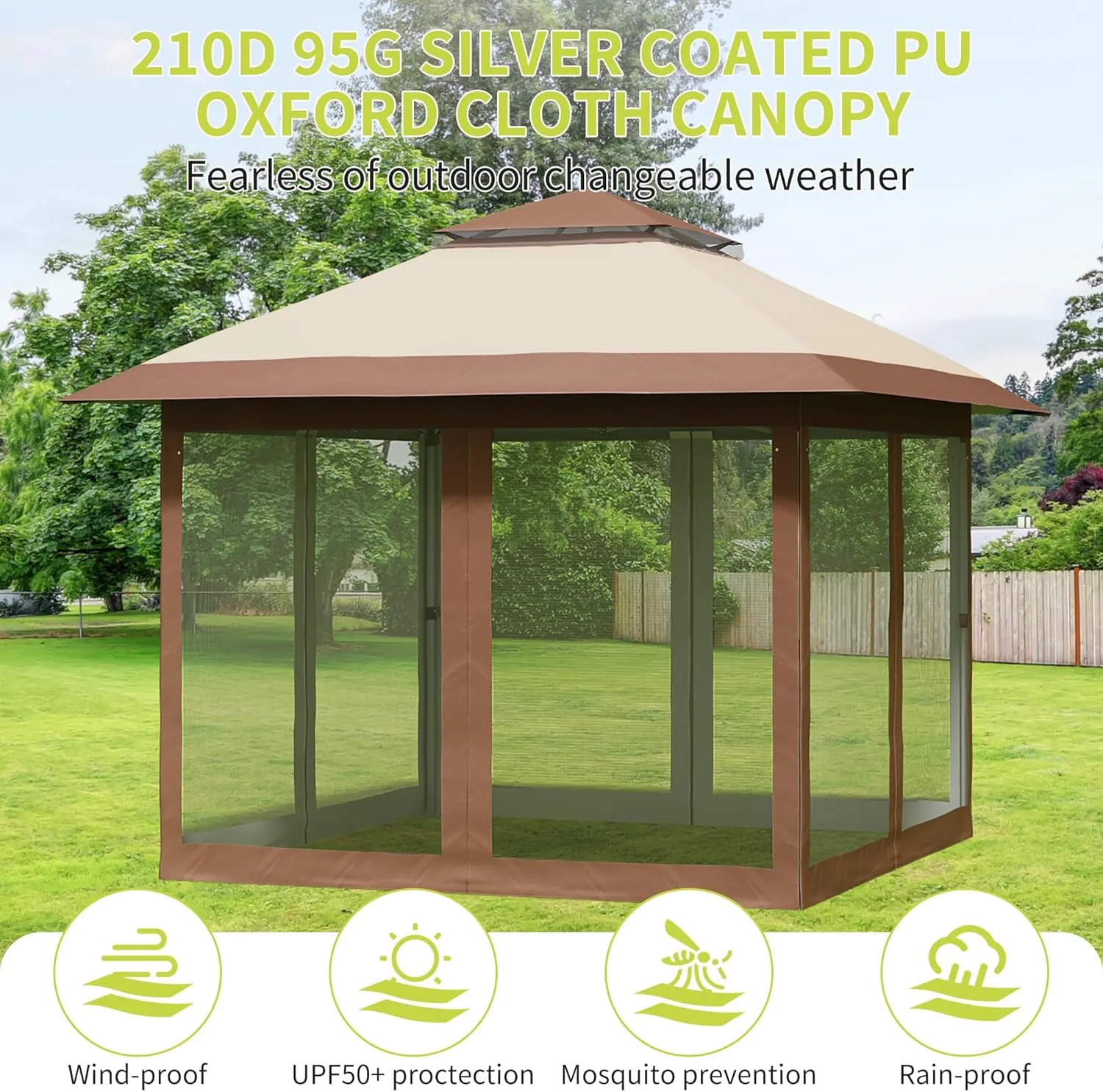 12x12 Canopy Tent, Pop Up Gazebo Tent with Mosquito Netting, Outdoor Canopy Tent with 4 Sandbags & Wheeled Bag & Height Adjustable, Pop Up Canopy for Patio Garden Backyard Lawn Deck