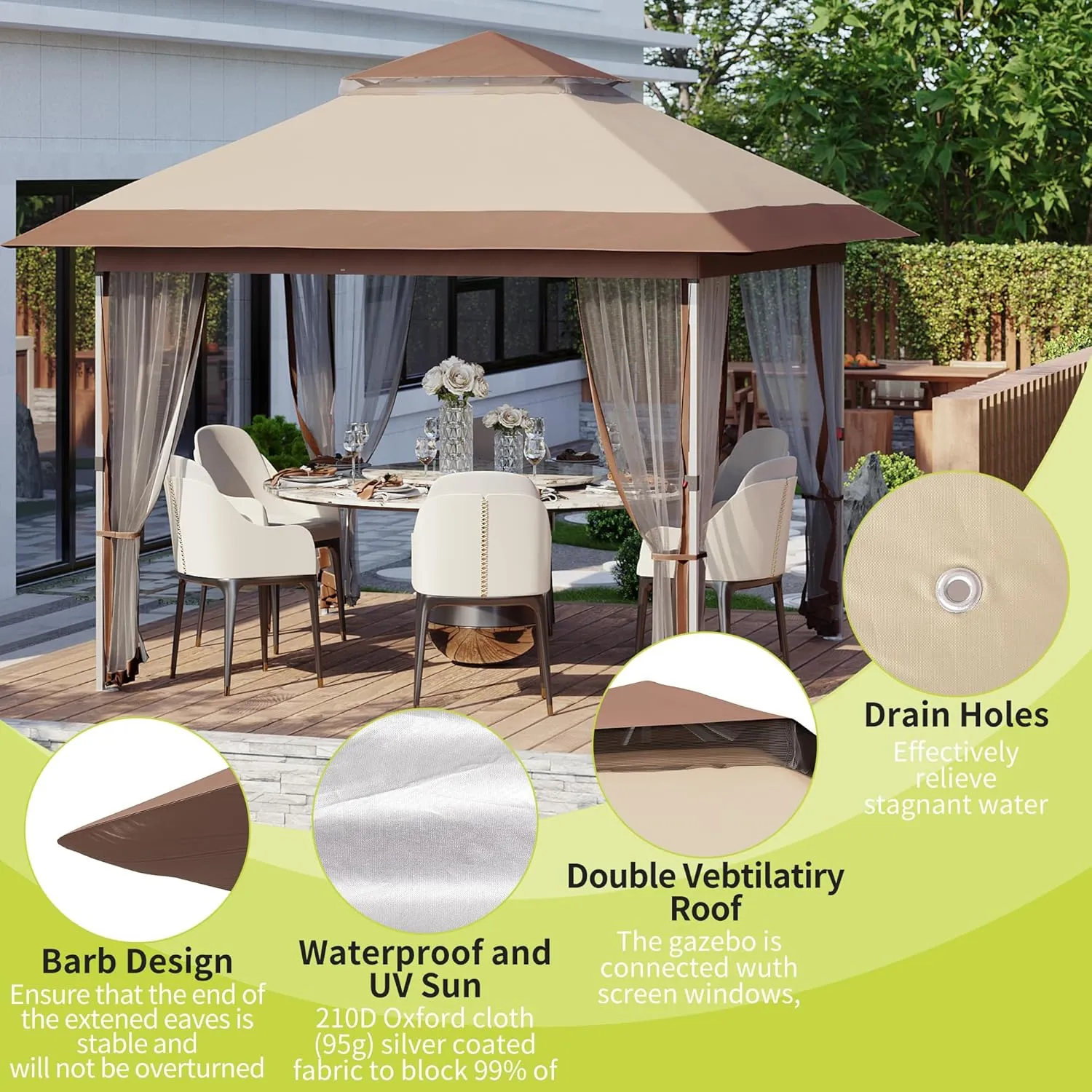 12x12 Canopy Tent, Pop Up Gazebo Tent with Mosquito Netting, Outdoor Canopy Tent with 4 Sandbags & Wheeled Bag & Height Adjustable, Pop Up Canopy for Patio Garden Backyard Lawn Deck