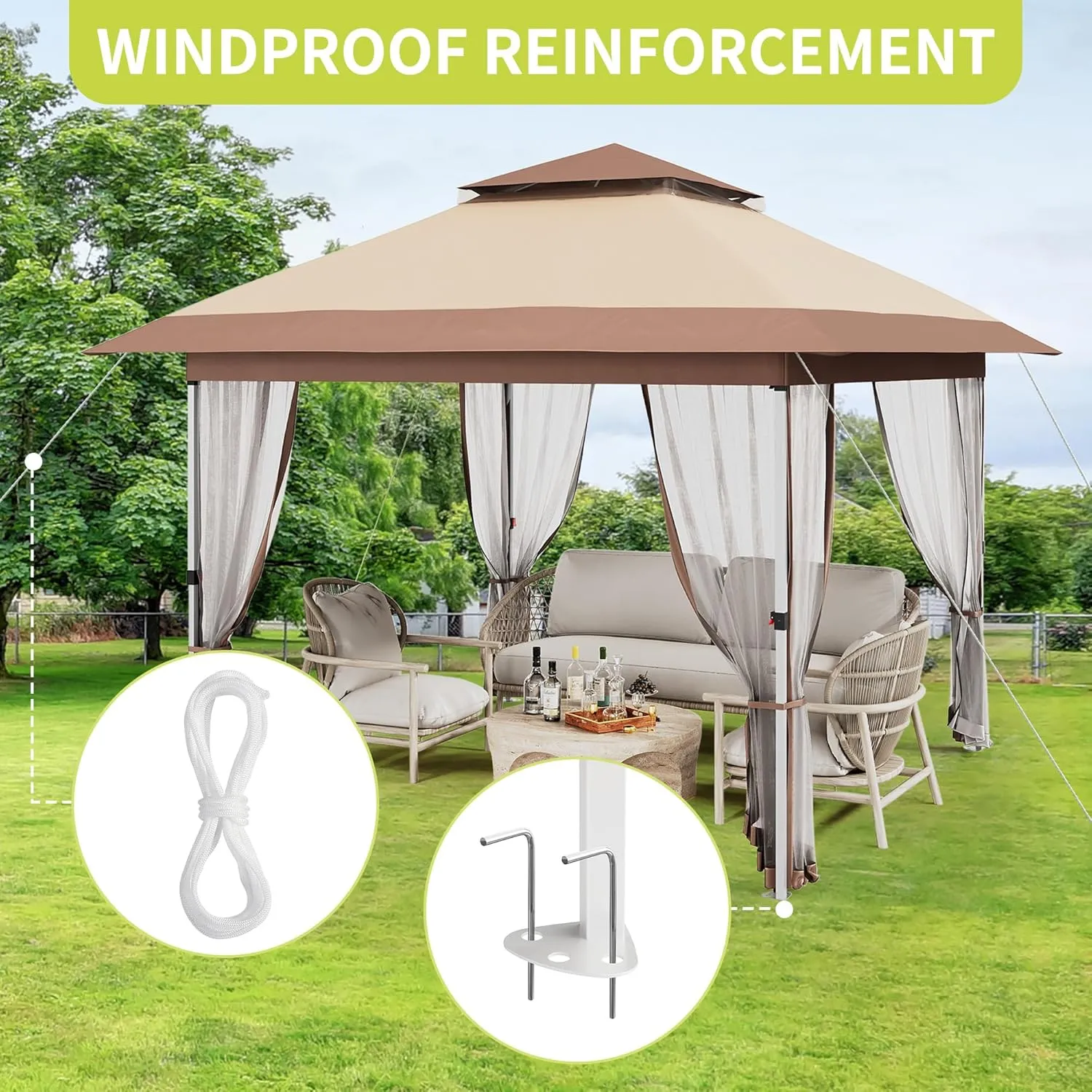 12x12 Canopy Tent, Pop Up Gazebo Tent with Mosquito Netting, Outdoor Canopy Tent with 4 Sandbags & Wheeled Bag & Height Adjustable, Pop Up Canopy for Patio Garden Backyard Lawn Deck