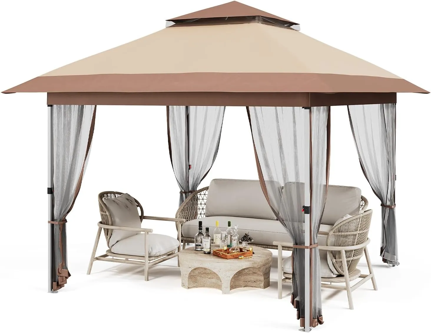 12x12 Canopy Tent, Pop Up Gazebo Tent with Mosquito Netting, Outdoor Canopy Tent with 4 Sandbags & Wheeled Bag & Height Adjustable, Pop Up Canopy for Patio Garden Backyard Lawn Deck