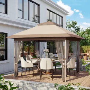12x12 Canopy Tent, Pop Up Gazebo Tent with Mosquito Netting, Outdoor Canopy Tent with 4 Sandbags & Wheeled Bag & Height Adjustable, Pop Up Canopy for Patio Garden Backyard Lawn Deck