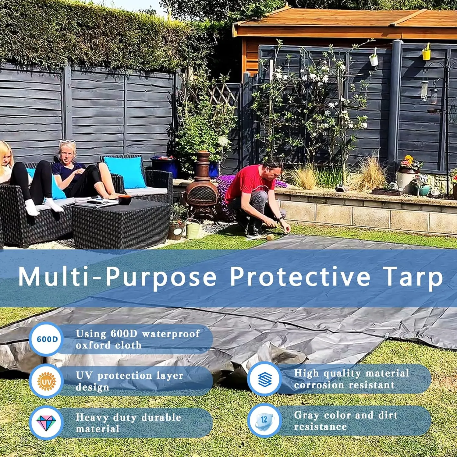 12x15Ft Waterproof Canvas Tarp Black，Heavy Duty Multipurpose Oxford Tarpaulin Cover for Canopy Tent, Roof, Boats, Pool, Woodpile, Robust, Rip & Tear Proof, 20mil