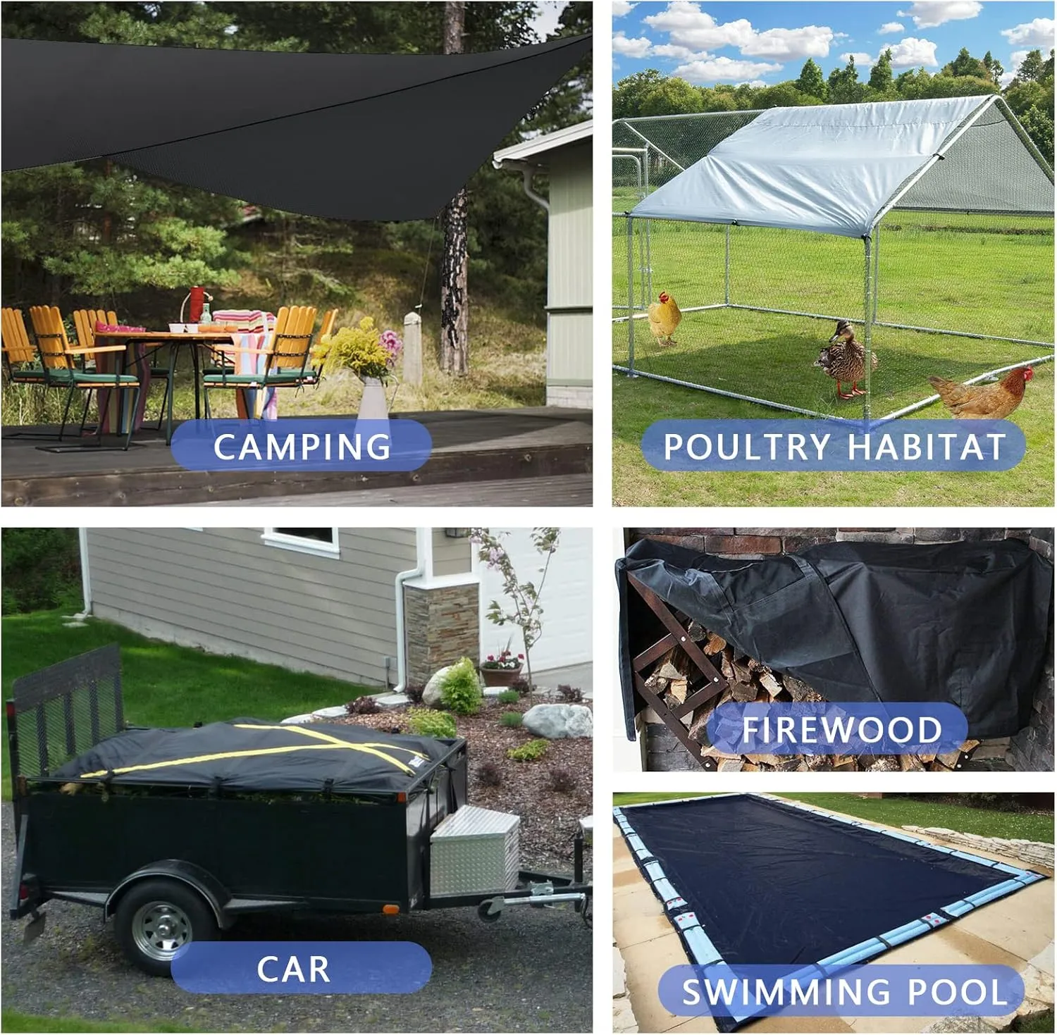 12x15Ft Waterproof Canvas Tarp Black，Heavy Duty Multipurpose Oxford Tarpaulin Cover for Canopy Tent, Roof, Boats, Pool, Woodpile, Robust, Rip & Tear Proof, 20mil