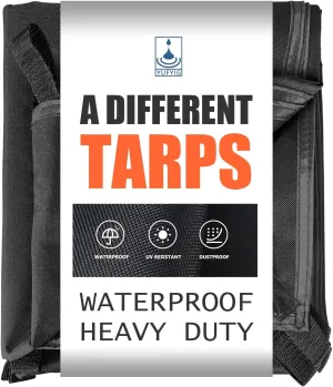 12x15Ft Waterproof Canvas Tarp Black，Heavy Duty Multipurpose Oxford Tarpaulin Cover for Canopy Tent, Roof, Boats, Pool, Woodpile, Robust, Rip & Tear Proof, 20mil