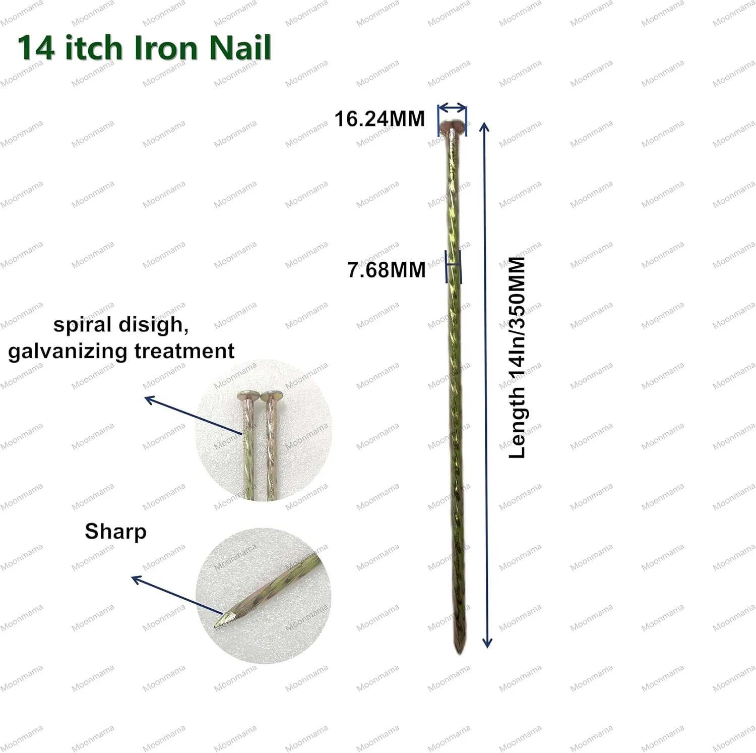 14-inch Galvanized Super Long Steel Nails for Wooden Piles Grass Floor Landscape Metal Yellow Nails Rust-Proof Extension Reinforcement Tent Camping Garden Anchor (20PCS)