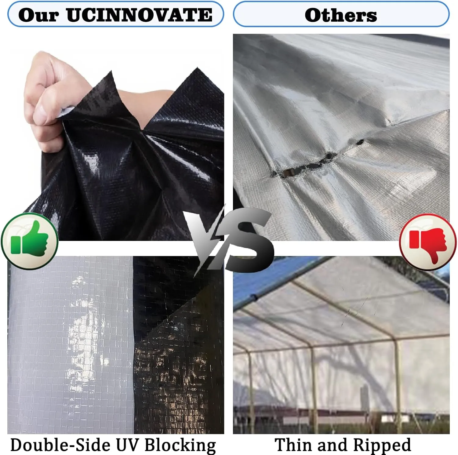 14Mil White/Black Heavy Duty Waterproof, 6.5x10 Ft UV Resistant Tarps with Grommets, Reversible Multipurpose Outdoor Protective Tarp Cover for Camping, Patio, RV, Pet Hutch Roof or Kennel