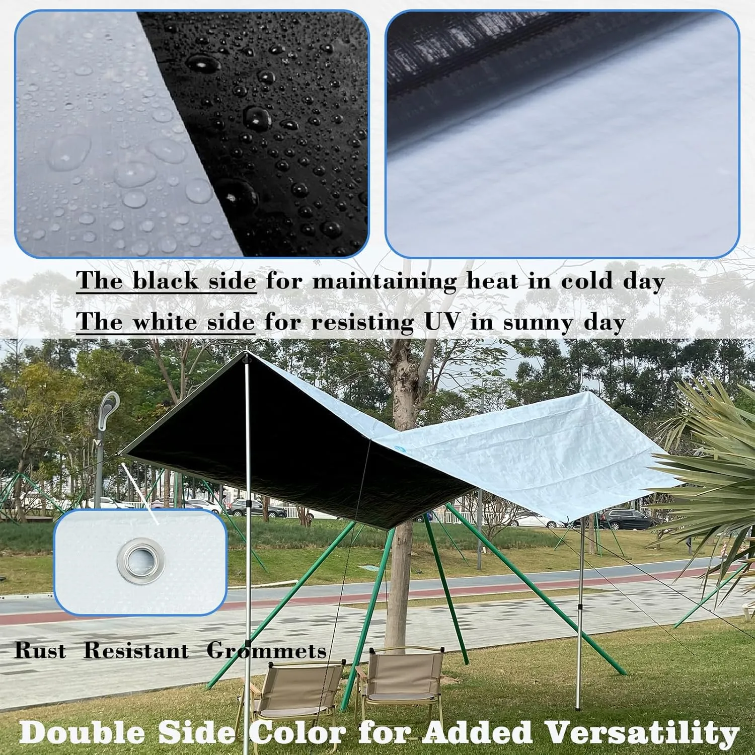 14Mil White/Black Heavy Duty Waterproof, 6.5x10 Ft UV Resistant Tarps with Grommets, Reversible Multipurpose Outdoor Protective Tarp Cover for Camping, Patio, RV, Pet Hutch Roof or Kennel