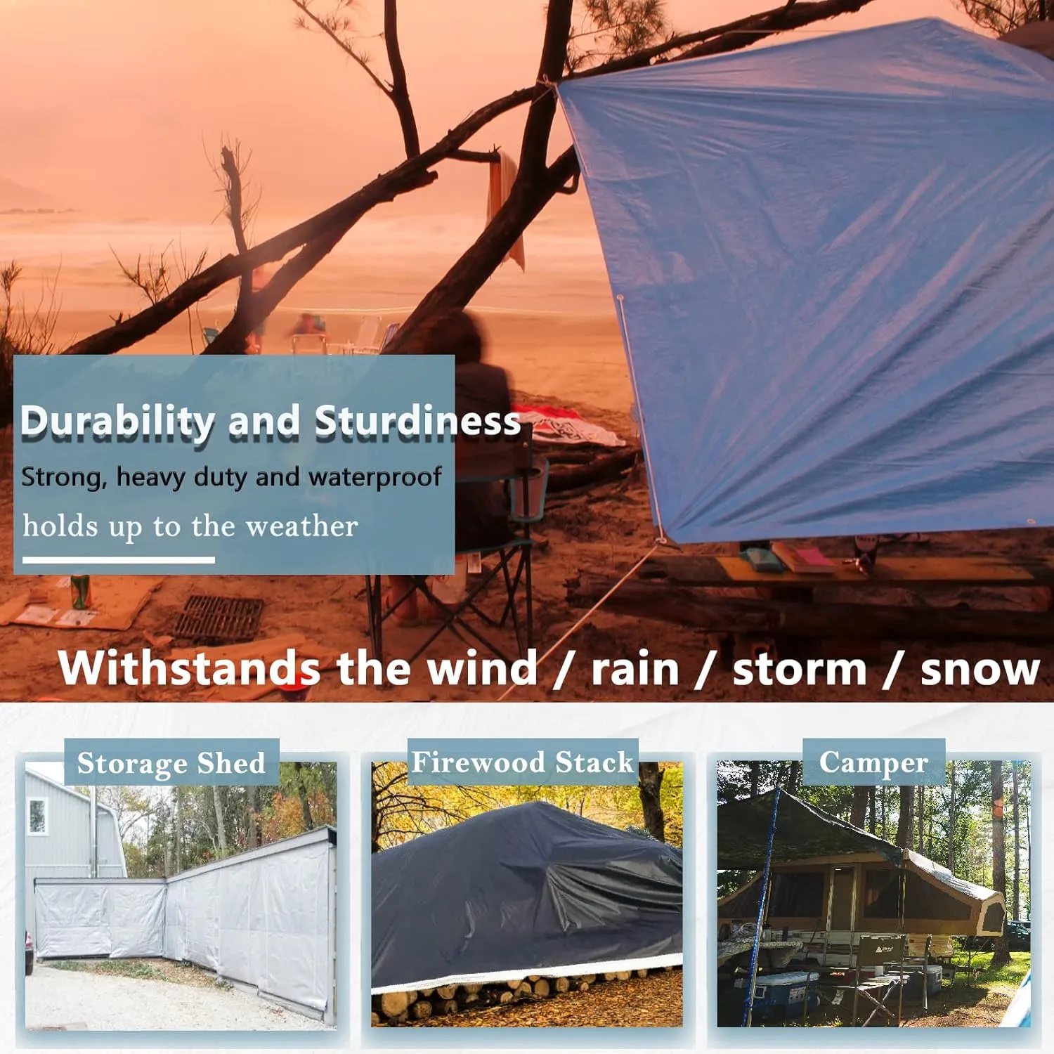 14Mil White/Black Heavy Duty Waterproof, 6.5x10 Ft UV Resistant Tarps with Grommets, Reversible Multipurpose Outdoor Protective Tarp Cover for Camping, Patio, RV, Pet Hutch Roof or Kennel