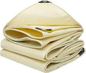 1.5mx6m/2mx2m/2mx3m/2mx4m/3mx6m Beige Heavy Duty Tarpaulin Cover 500g/㎡ PVC Waterproof Tarpaulins Sheet for Rain Shelter, Camping, Outdoor and Pool Tarp Cover, with Metal Grommets(1.5x2m)